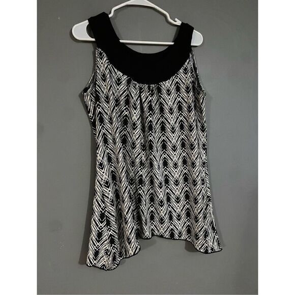 Carol Rose Black White Print Sleeveless Asymmetrical  Top Size Xlarge - Picture 2 of 6